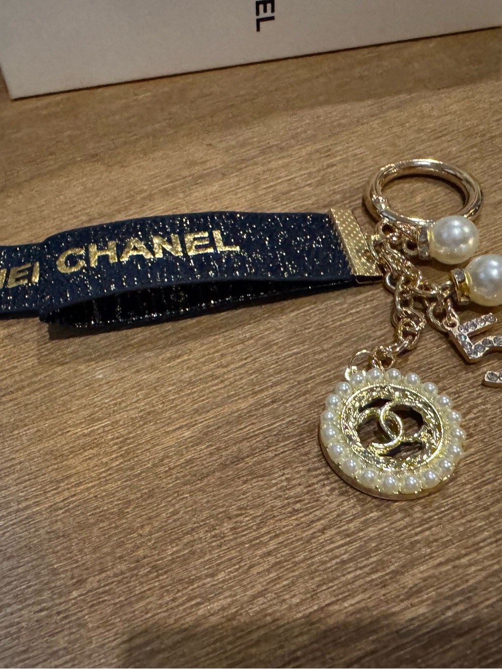 Black and Gold Logo Ribbon Keychain or Bag Charm - Picture 3 of 5